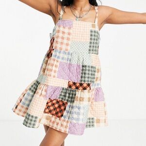 Asos design square neck quilted patchwork mini dress